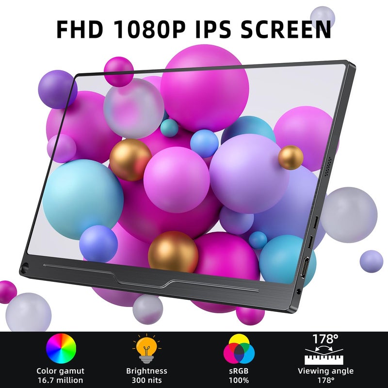 UPERFECT Portable Monitor, 15.6" IPS HDR 1920X1080 FHD Eye Care Travel Screen USB C Gaming Monitor, Dual Speaker External Monitor HDMI Type-C VESA for Laptop PC Phone w/Case - Image 2